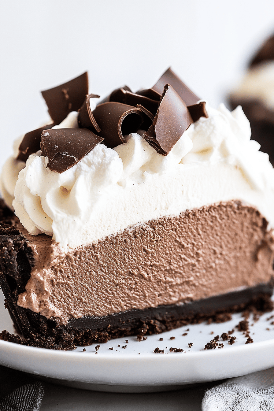 French Silk Pie Recipe slice on plate showing perfect texture and swirl pattern
