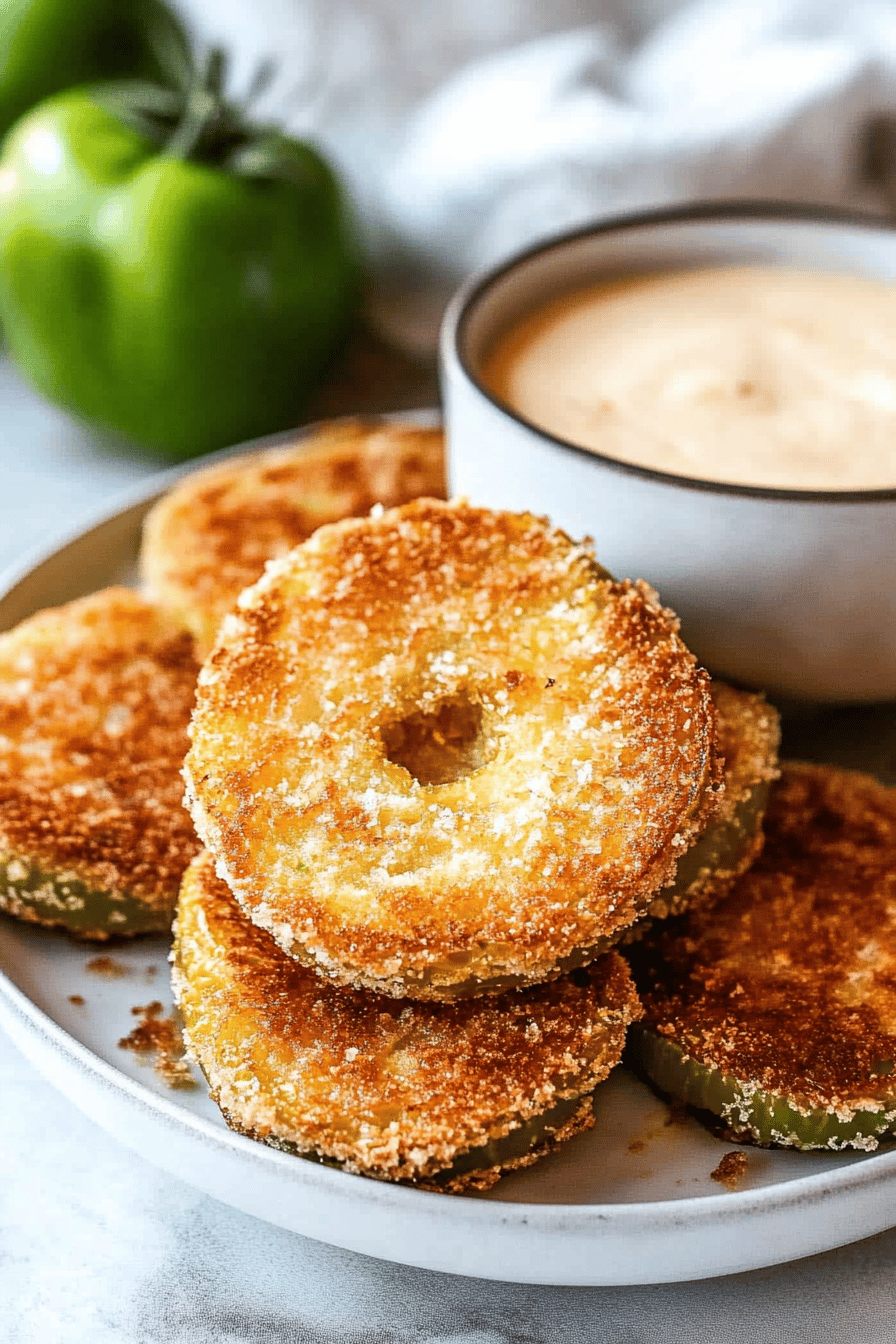 Fried Green Tomatoes Recipe slice on plate showing perfect texture and swirl pattern