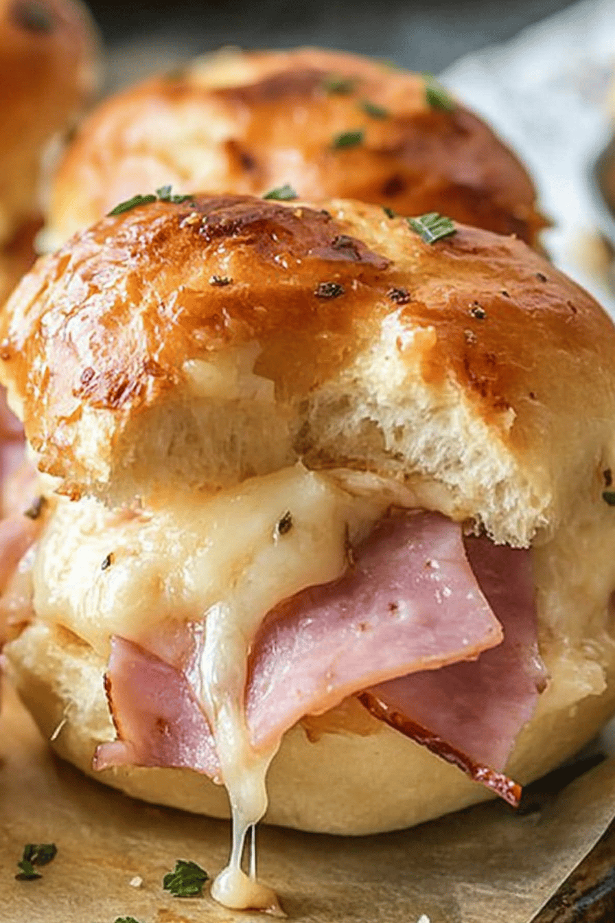 Garlic Butter Ham and Cheese Sliders ingredients organized and measured on kitchen counter