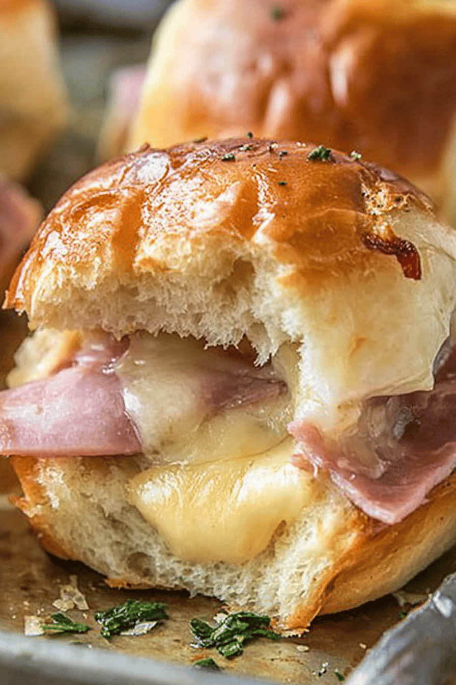 Garlic Butter Ham and Cheese Sliders slice on plate showing perfect texture and swirl pattern