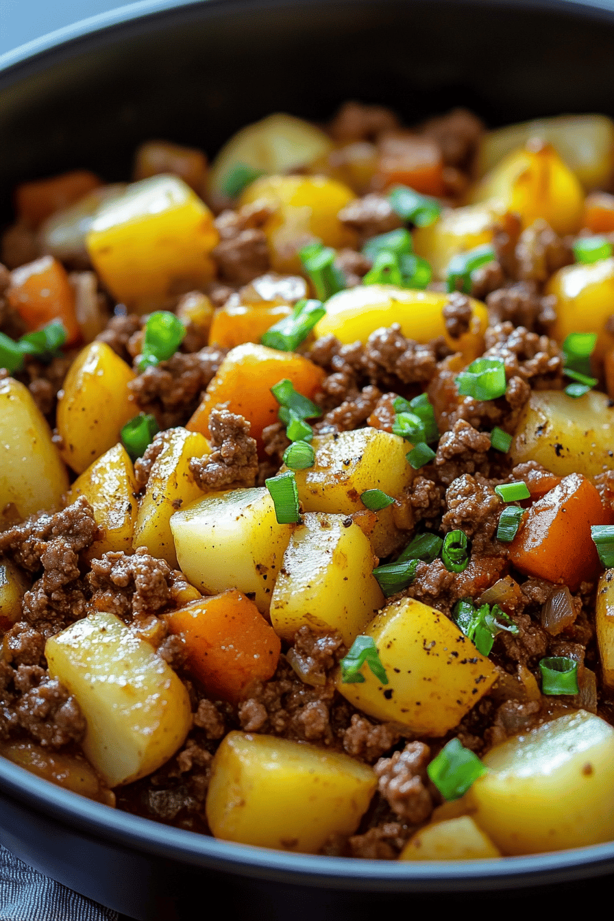 Ground Beef and Potatoes Recipes ingredients organized and measured on kitchen counter