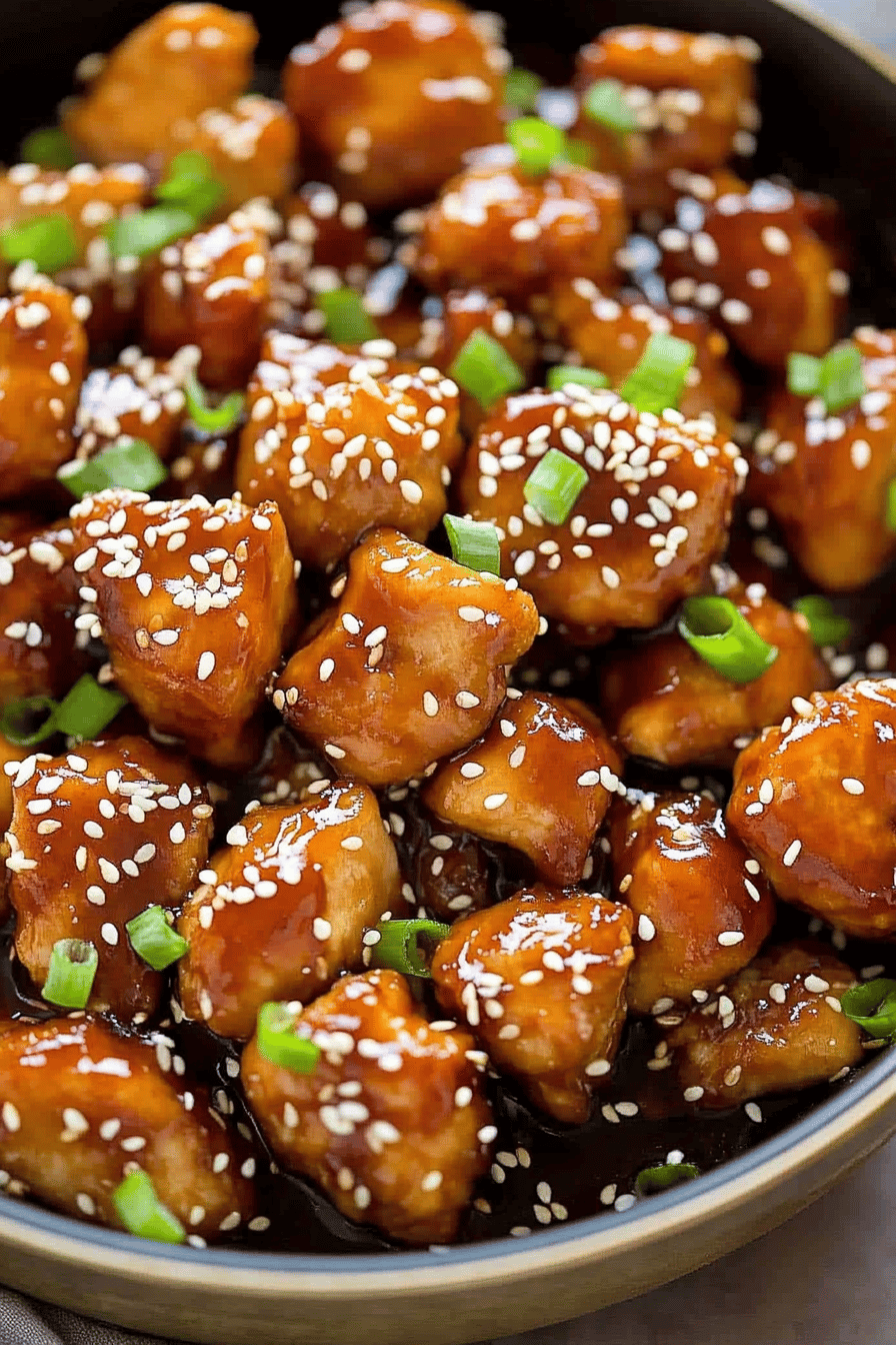 Honey Sesame Chicken slice on plate showing perfect texture and swirl pattern