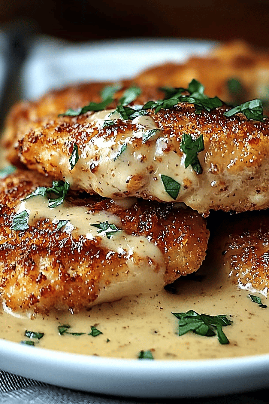 Parmesan-Crusted Chicken slice on plate showing perfect texture and swirl pattern