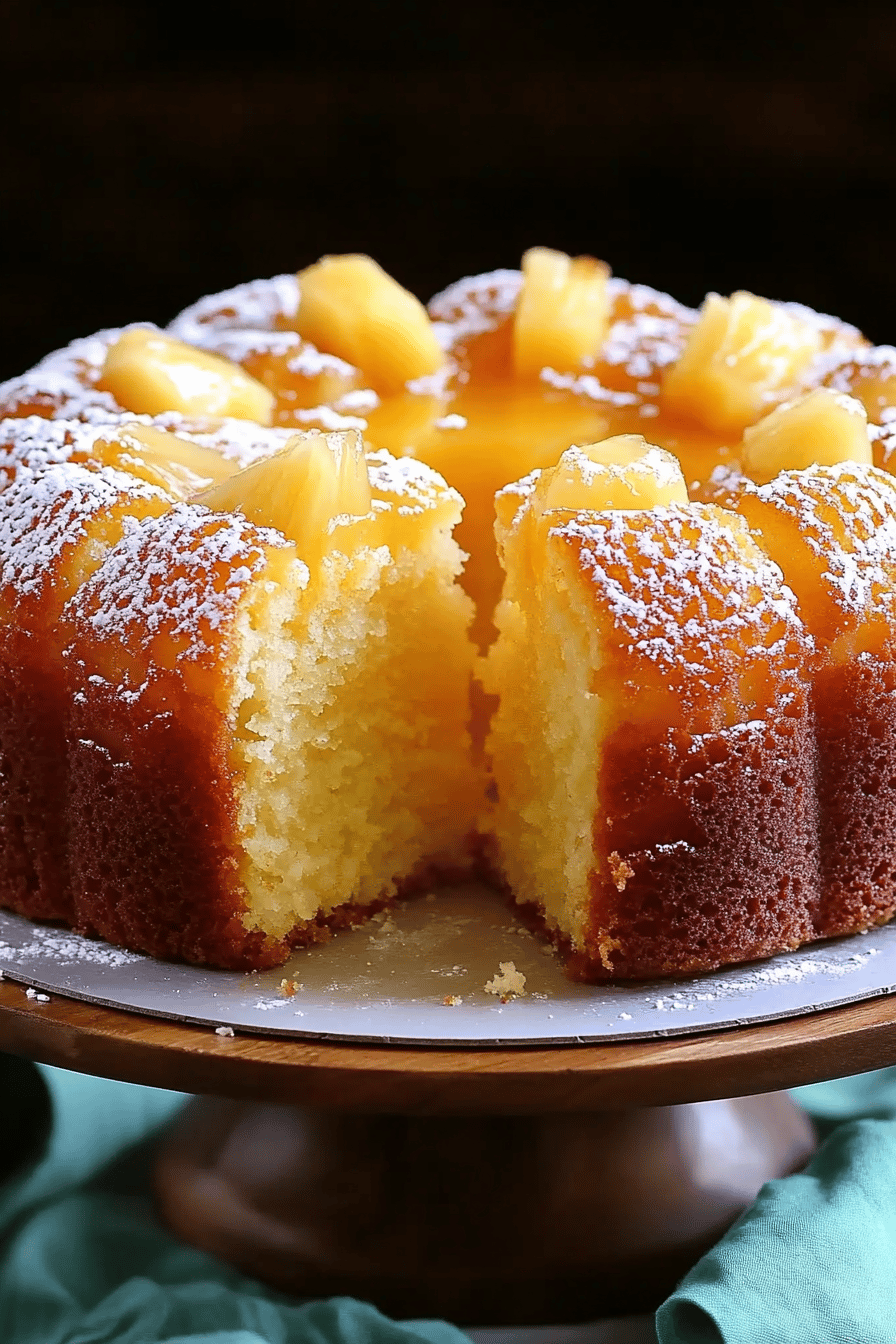 Pineapple Juice Cake slice on plate showing perfect texture and swirl pattern