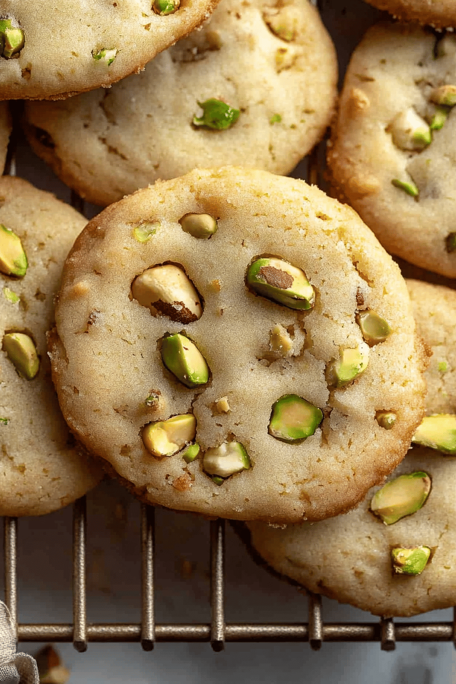 Pistachio Shortbread Cookies slice on plate showing perfect texture and swirl pattern