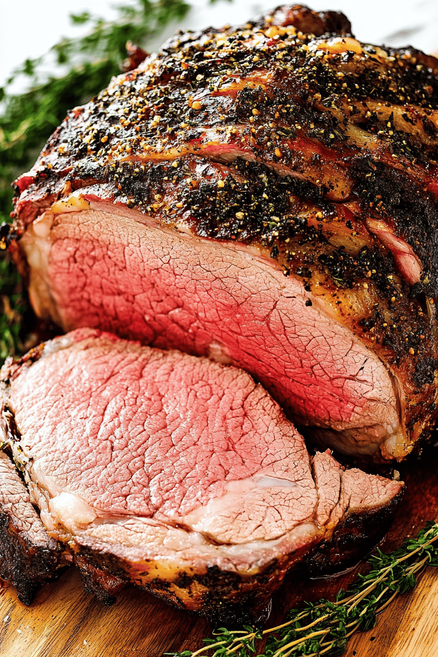 Prime Rib Cooking Tips slice on plate showing perfect texture and swirl pattern