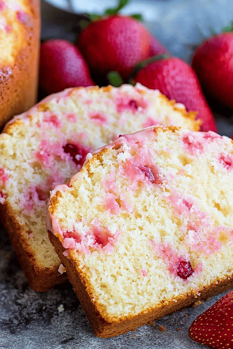Strawberry Pound Cake ingredients organized and measured on kitchen counter