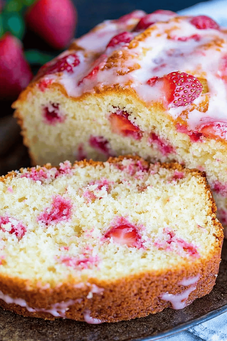 Strawberry Pound Cake slice on plate showing perfect texture and swirl pattern