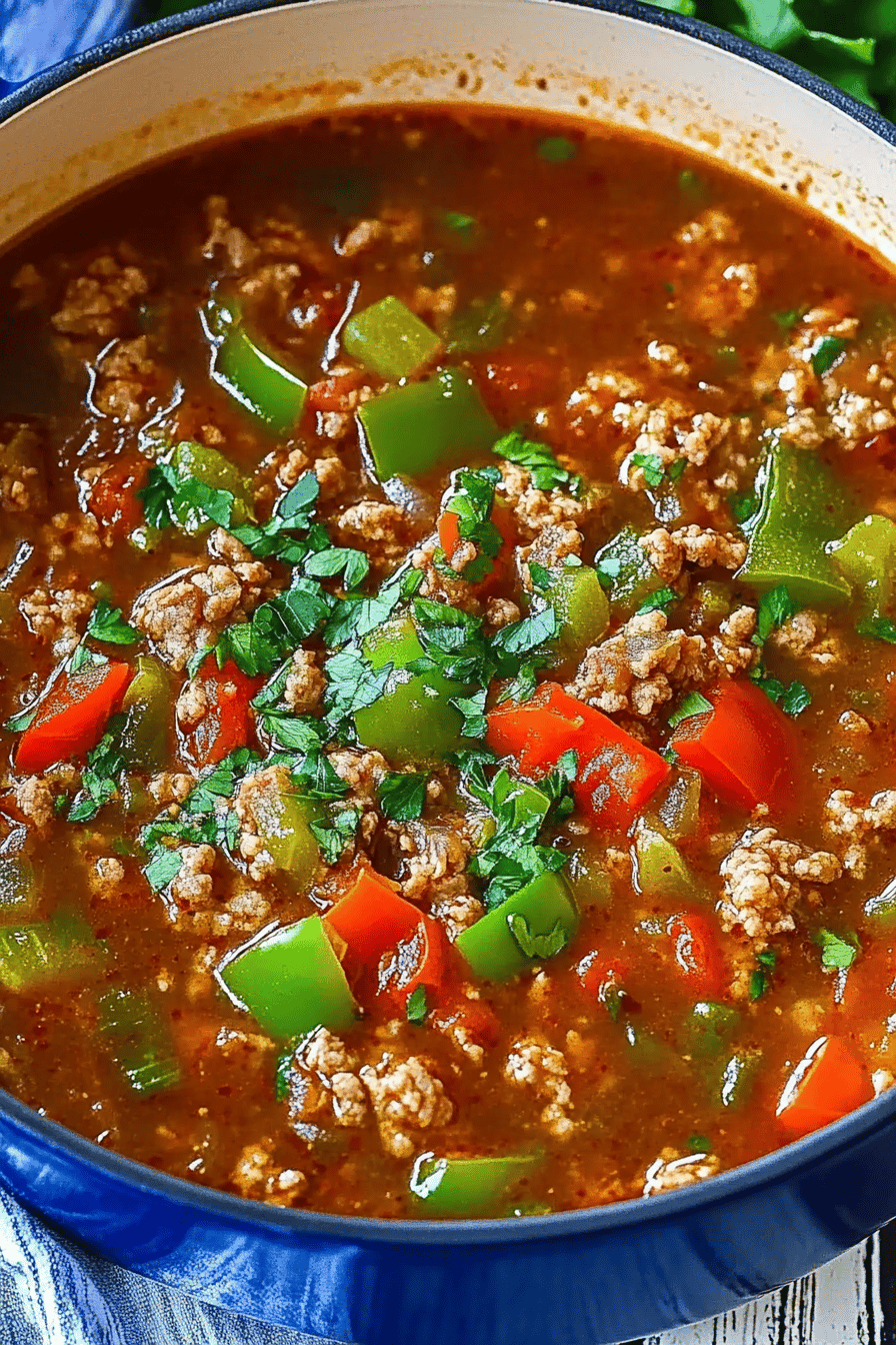 Stuffed Pepper Soup slice on plate showing perfect texture and swirl pattern