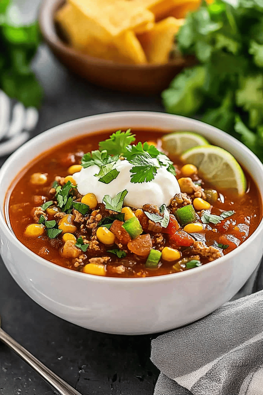 Taco Soup Recipe slice on plate showing perfect texture and swirl pattern