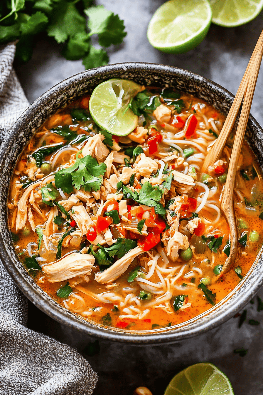 Thai Chicken Noodle Soup slice on plate showing perfect texture and swirl pattern