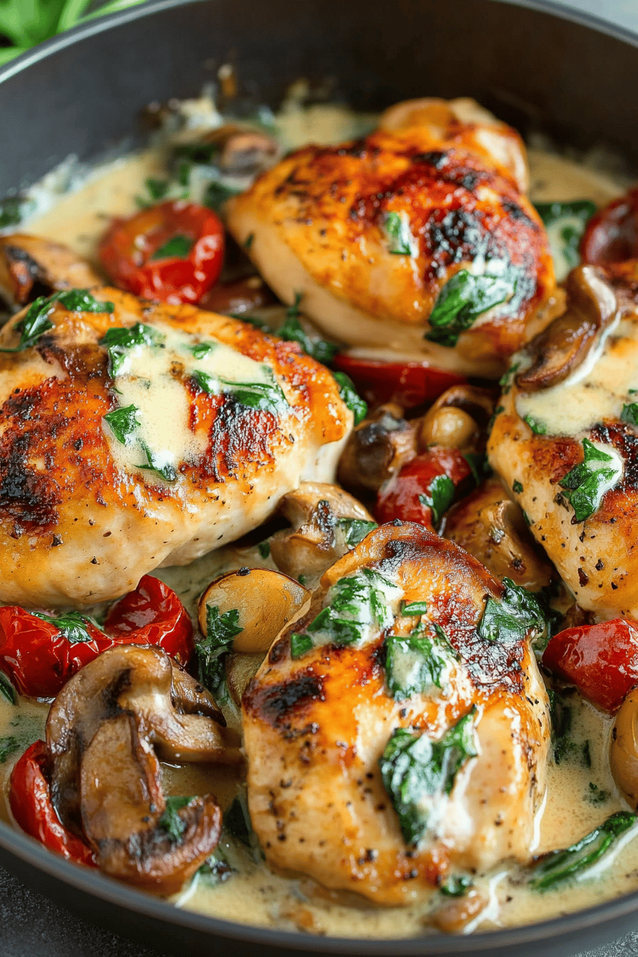 Tuscan Chicken Recipe ingredients organized and measured on kitchen counter