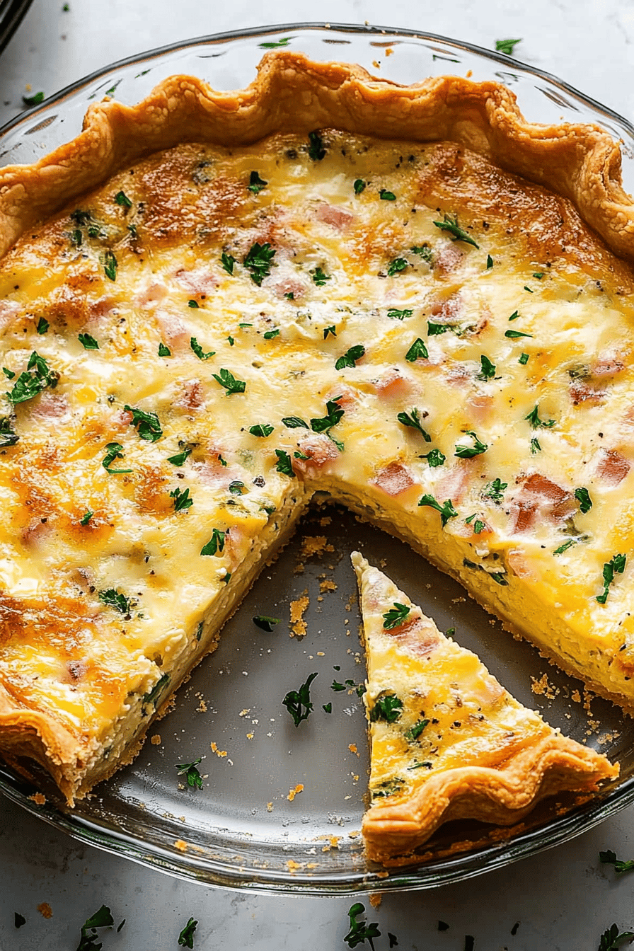 basic quiche recipe slice on plate showing perfect texture and swirl pattern