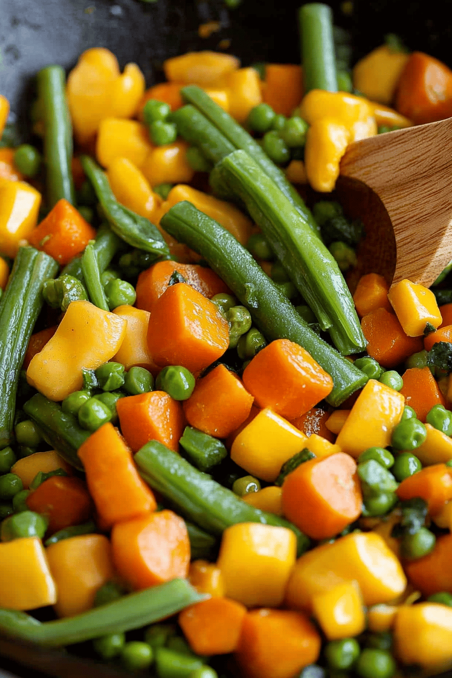 cook frozen vegetables ingredients organized and measured on kitchen counter