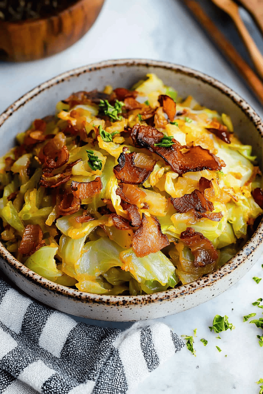 fried cabbage recipe ingredients organized and measured on kitchen counter