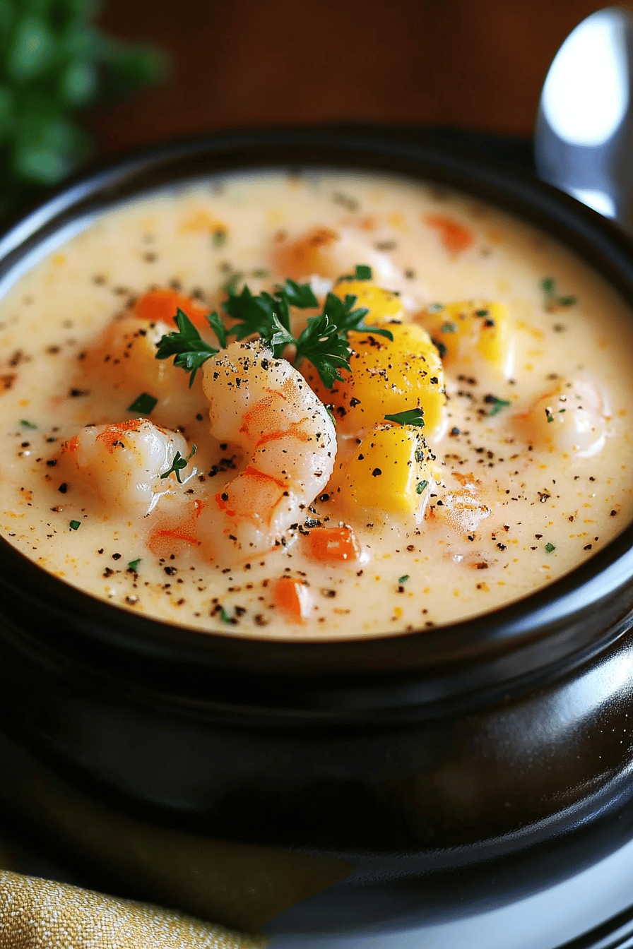 shrimp chowder recipe slice on plate showing perfect texture and swirl pattern