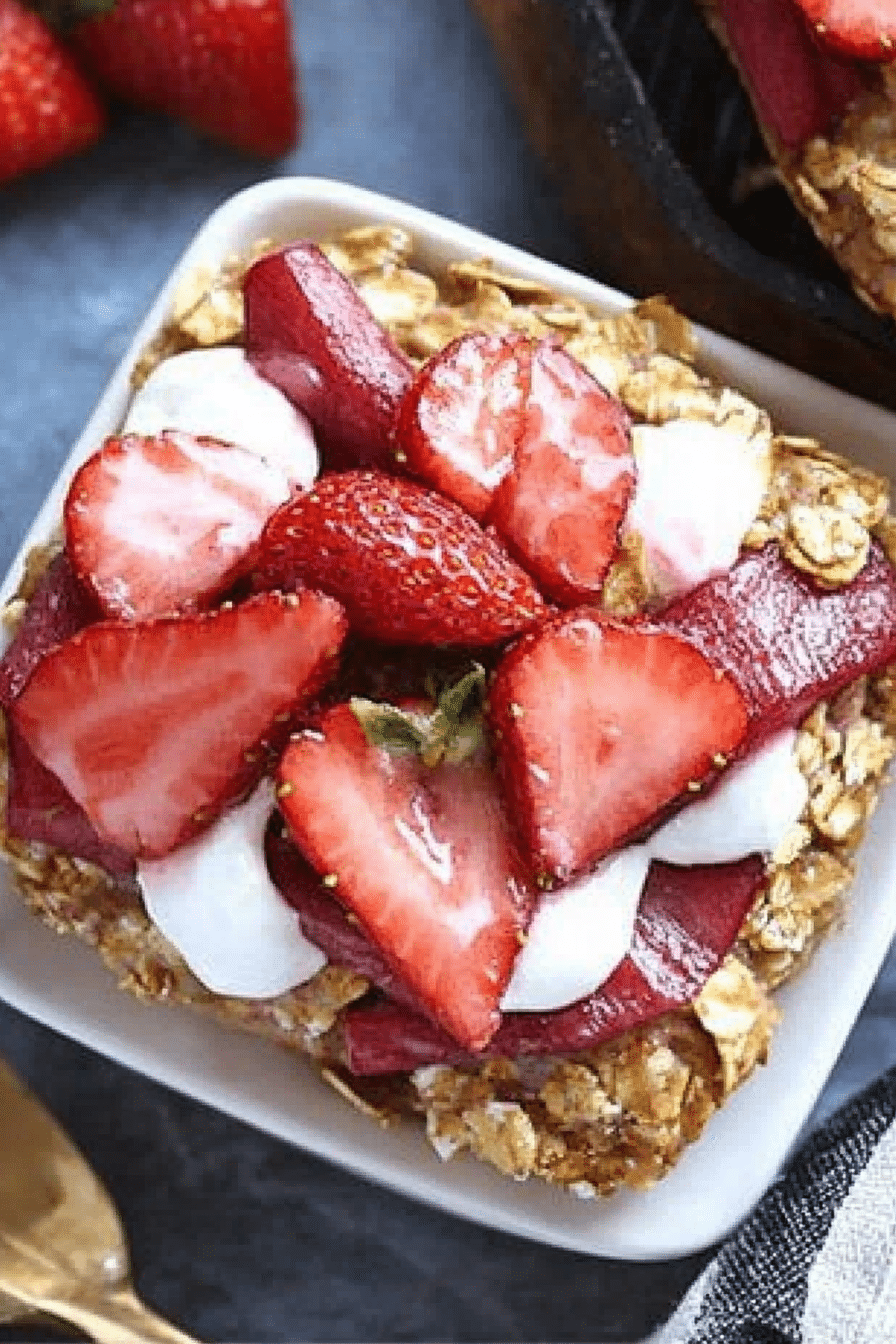 strawberry rhubarb baked oats